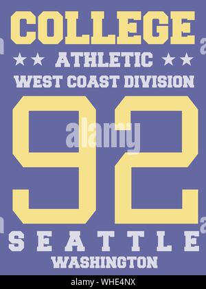 College Sports team jersey design - athletic t-shirt. Seattle, Washington. Illustrazione Vettoriale