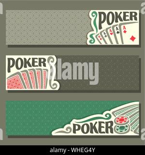 Le intestazioni del vettore per il Poker, giocando a carte per il gioco d'azzardo gioco sul tavolo verde nel casinò. Illustrazione Vettoriale