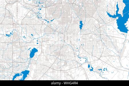 Ricco di vettore dettagliata mappa della zona di Dallas, Texas, Stati Uniti. Mappa modello per arredamento di casa. Illustrazione Vettoriale