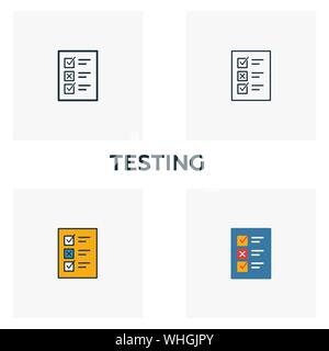 Icona di test set. Quattro elementi in diversi stili dal design e ui ux raccolta di icone. Creative icone test riempito, contorno, colorata e piatto Illustrazione Vettoriale