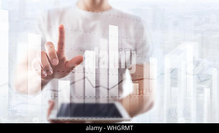 Financial stock trading grafico schema grafico della finanza aziendale concetto doppia esposizione dei supporti misti Foto Stock