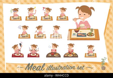 Un set di girl circa i pasti.giapponese e la cucina Cinese e Occidentale, piatti di stile e così via.it vettore dell'arte così è facile da modificare. Illustrazione Vettoriale