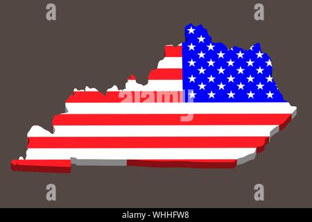 Mappa 3D di Stati Uniti Stato del Kentucky con bandiera americana.illustrazione vettoriale EPS10 Illustrazione Vettoriale