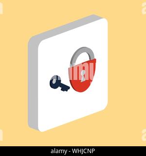 Lucchetto e chiave semplice icona vettore. Immagine che mostra il simbolo del modello di progettazione per il web mobile elemento di interfaccia utente. Colori perfetti pittogramma isometrica su 3d squar bianco Illustrazione Vettoriale