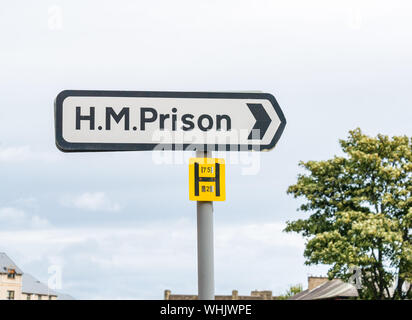 HMP carcere prigione indicazioni stradali, Edimburgo, Scozia, Regno Unito Foto Stock