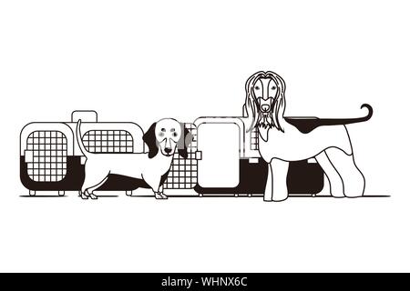 Silhouette di cani e animali scatole di trasporto su sfondo bianco Illustrazione Vettoriale