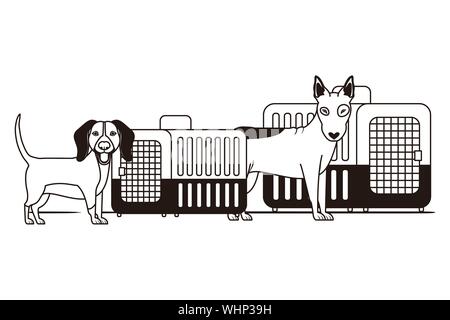 Silhouette di cani e animali scatole di trasporto su sfondo bianco Illustrazione Vettoriale