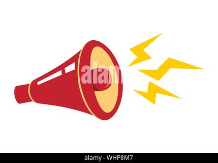 Red megafono, altoparlante, avvisatore acustico. Design piatto stile. Illustrazione Vettoriale. Illustrazione Vettoriale