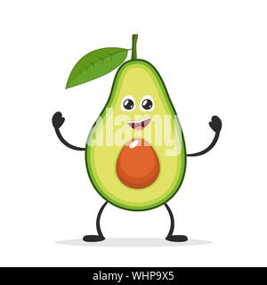 Sorridenti avocado. Strano concetto di frutta. Appartamento personaggio dei fumetti icona. Illustrazione Vettoriale. Illustrazione Vettoriale