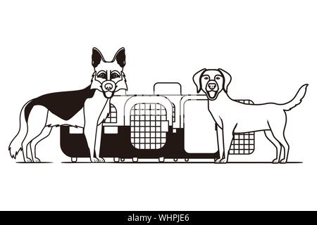 Silhouette di cani e animali scatole di trasporto su sfondo bianco Illustrazione Vettoriale
