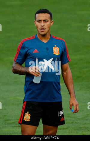 Las Rozas, Spagna. 02Sep, 2019. Thiago Alcantara visto durante una sessione di formazione per la nazionale spagnola di calcio a Ciudad del Futbol in Las Rozas. Credito: SOPA Immagini limitata/Alamy Live News Foto Stock