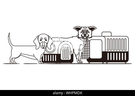 Silhouette di cani e animali scatole di trasporto su sfondo bianco Illustrazione Vettoriale