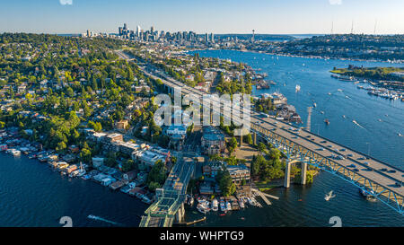 Riprese aeree della skyline di Seattle Foto Stock