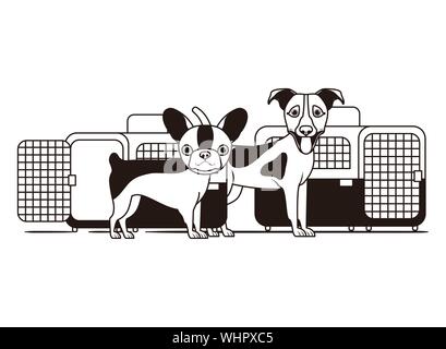 Silhouette di cani e animali scatole di trasporto su sfondo bianco Illustrazione Vettoriale