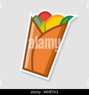 Tradizionale burrito messicano. Spicy delizioso burrito logo per ristorante o bar di design. Cibo messicano. Illustrazione Vettoriale. Illustrazione Vettoriale