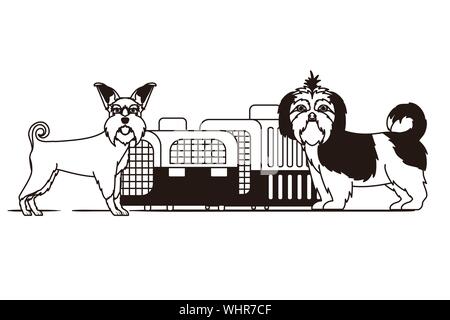 Silhouette di cani e animali scatole di trasporto su sfondo bianco Illustrazione Vettoriale