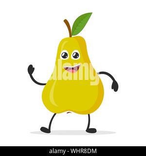 Sorridenti pera. Strano concetto di frutta. Appartamento personaggio dei fumetti icona. Illustrazione Vettoriale. Illustrazione Vettoriale