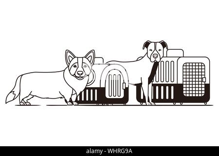 Silhouette di cani e animali scatole di trasporto su sfondo bianco Illustrazione Vettoriale