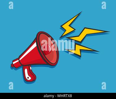 Red altoparlante, megafono, bullhorn Icona o simbolo. Social media marketing, pubblicità o concetto della promozione. Illustrazione Vettoriale. Illustrazione Vettoriale