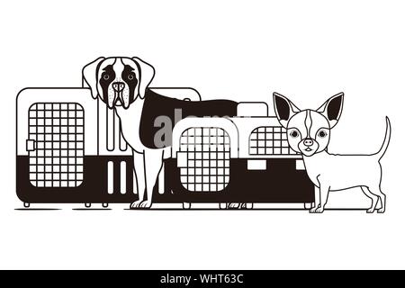Silhouette di cani e animali scatole di trasporto su sfondo bianco Illustrazione Vettoriale