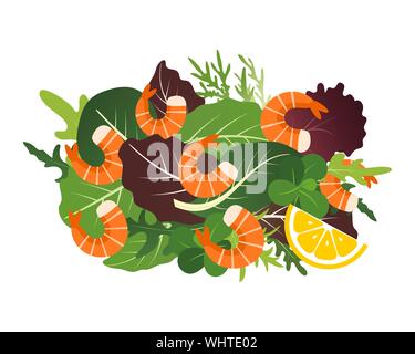 Mix di foglie di insalata. La rucola e spinaci foglia di lattuga. Illustrazione Vettoriale impostato in uno stile piatto. Illustrazione Vettoriale