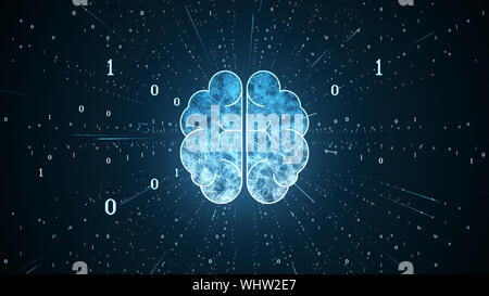 Intelligenza artificiale di animazione del cervello, Big l'analisi del flusso di dati, apprendimento profondo moderne tecnologie concetti.Connessione neurale visualizzazione. Futuristi Foto Stock