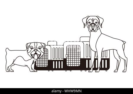 Silhouette di cani e animali scatole di trasporto su sfondo bianco Illustrazione Vettoriale