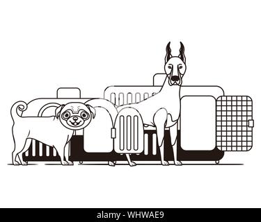 Silhouette di cani e animali scatole di trasporto su sfondo bianco Illustrazione Vettoriale