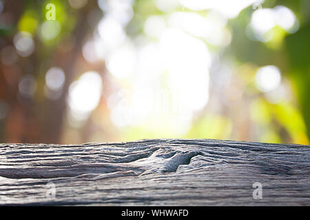 Svuotare il ponte di legno tabella con sfondo d'autunno. Pronto per il display del prodotto montage. Foto Stock