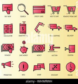 Shopping online set di icone. Vettore Illustrazione Vettoriale