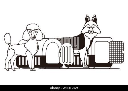 Silhouette di cani e animali scatole di trasporto su sfondo bianco Illustrazione Vettoriale