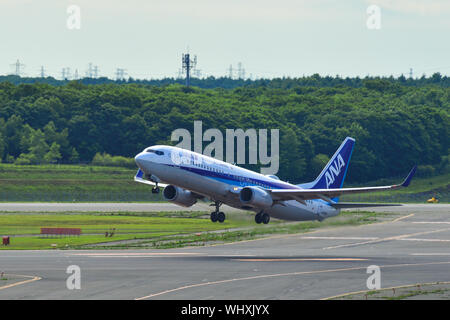 Sapporo, Giappone - Lug 3, 2019. JA55un All Nippon Airways Boeing 737-800 il decollo dall'Aeroporto New Chitose (CTS) a Sapporo, Giappone. Foto Stock