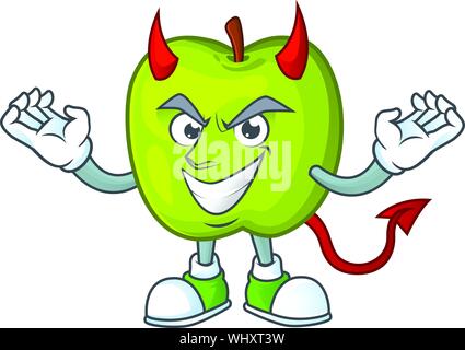 Diavolo Granny Smith mela verde mascotte cartoon Illustrazione Vettoriale