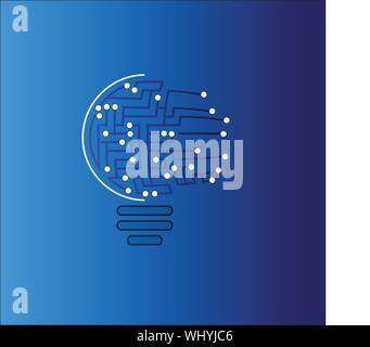 Logo della tecnologia dell'informazione. Concetto di logo a forma di lampadina con scheda di circuito. Illustrazione Vettoriale
