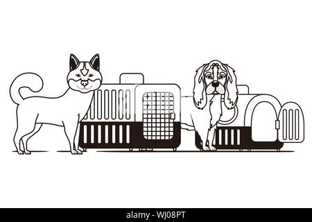 Silhouette di cani e animali scatole di trasporto su sfondo bianco Illustrazione Vettoriale