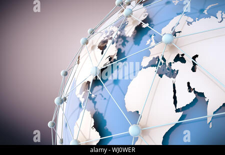 Rete e internet concetto con globo mappa del mondo Foto Stock