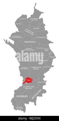 Ashbourne Nord evidenziata in rosso nella mappa del Derbyshire Dales del Distretto di East Midlands England Regno Unito Foto Stock