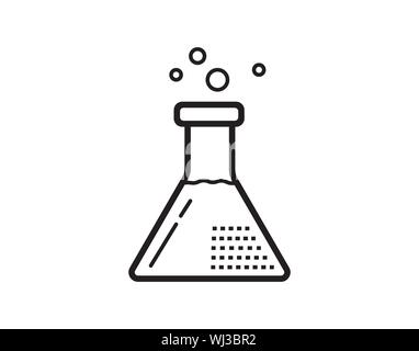Pallone, bicchiere icona della linea di contorno, segno del vettore, stile lineare pittogramma isolato su bianco. Laboratorio chimico simbolo di vetreria, logo illustrazione. Illustrazione Vettoriale