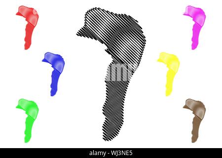 Bujumbura Mairie provincia (Repubblica di Burundi, province del Burundi, regione occidentale) mappa illustrazione vettoriale, scribble schizzo Bujumbura Mairie mappa Illustrazione Vettoriale