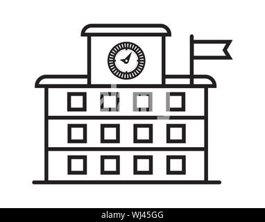 Alto edificio scolastico icona della linea di contorno, segno del vettore, stile lineare pittogramma isolato su bianco. Symbol, il logo illustrazione. Illustrazione Vettoriale