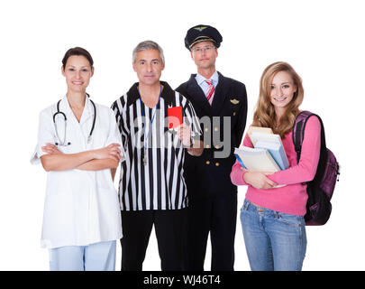 Diversi gruppi di persone provenienti da comunità compresi professionisti - Pilota e medico Foto Stock