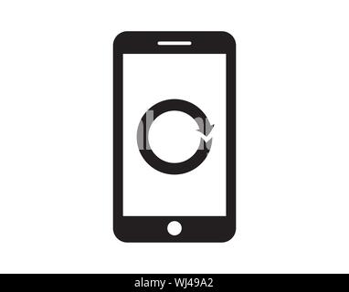 Ricaricare lo smartphone pulsante icona lineare. Smart phone riavviando il simbolo di contorno. Illustrazione Vettoriale