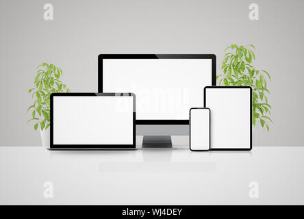 Dispositivi mock-up scena 3D rendering isolato Foto Stock