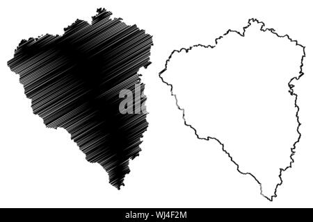 Plzen Regione (terre di Boemia, Cechia, le regioni della Repubblica ceca) mappa illustrazione vettoriale, scribble schizzo Plzeň mappa Illustrazione Vettoriale