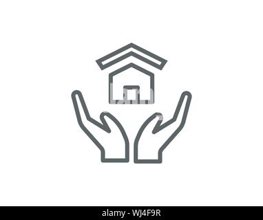 Protezione casa segno - mano azienda casa segno - vettore Illustrazione Vettoriale