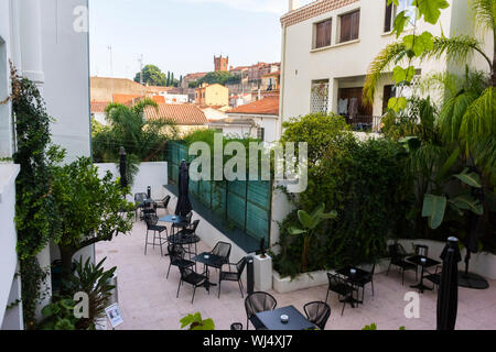 Perpignan, Francia, Panoramica, caffè francese moderno Terrazza nel Campanile Perpignan Centre Hotel Foto Stock