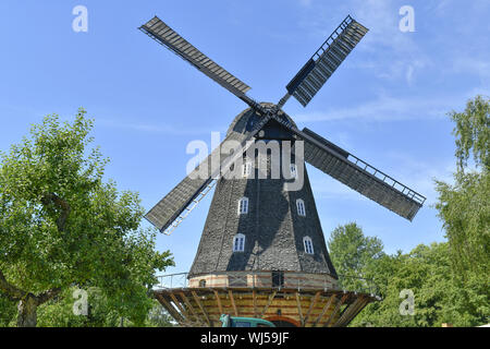 Vista, al di fuori e al di fuori, vista esterna, vista esterna, Berlino, Britz, Britzer, mulino Britzer, Buckower dam, Germania, mulino, mulino, Neukoelln, Neukoellner, N Foto Stock