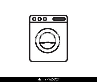 Icona della lavatrice per il servizio di lavanderia e l'elettrodomestico, contorno del simbolo del vettore nero isolato su bianco Illustrazione Vettoriale