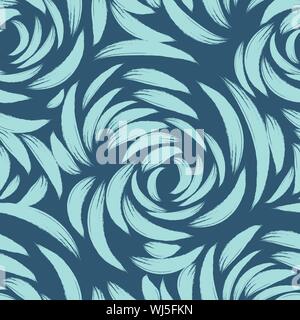 Blue seamless pattern di linee o tratti di pennello in forma di archi. modellato rose abbozzato per tessuti Illustrazione Vettoriale