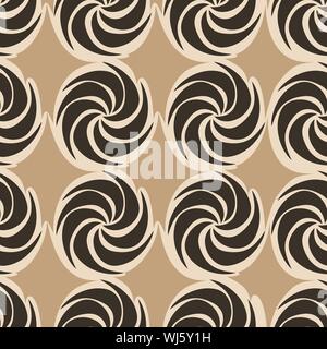 Vettore marrone decorativo sullo sfondo continuo utilizzando le linee ondulate, curve e cerchi. La composizione può essere utilizzata come sfondo. Illustrazione Vettoriale